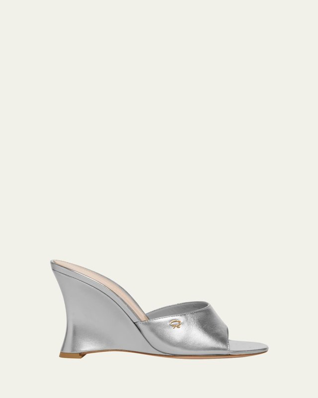 Metallic Napa Leather Wedge Sandals